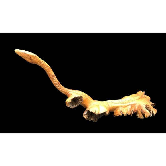 Hand-Carved Wooden Snake Sculpture On Seed Pod Root Base 15" Length - Picture 4 of 16